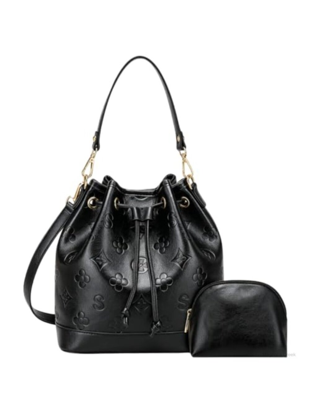2 Piece Bucket Bag Set Embossed Vegan Leather Crossbody Shoulder Bag Purse Tote